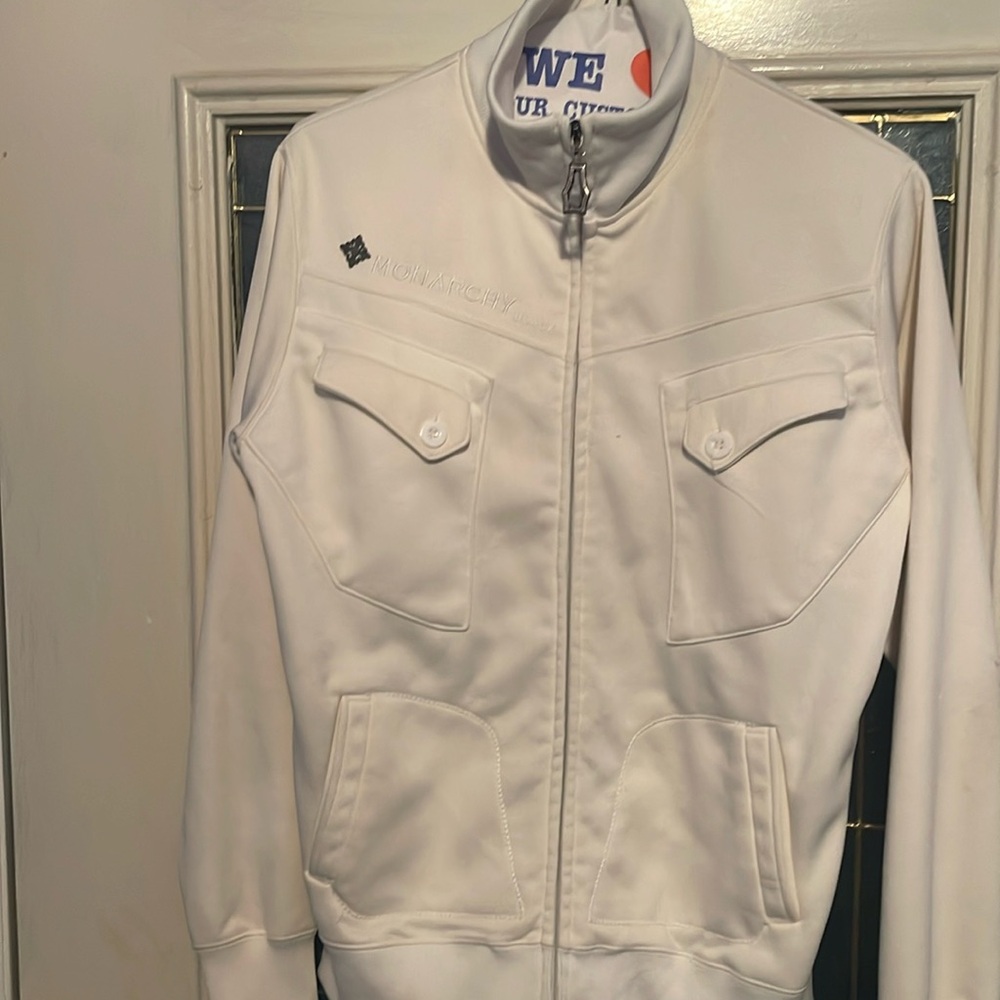 Monarch white mock neck front zipper jacket large